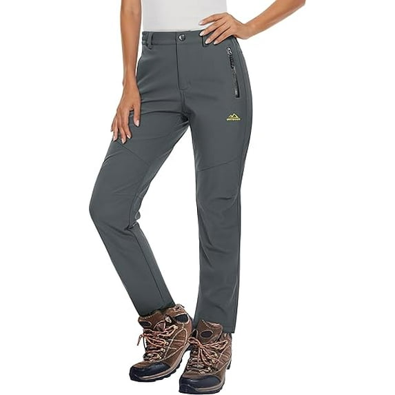 TACVASEN Women's Fleece Lined Hiking Ski Pants Waterproof Insulated Softshell Pants Outdoor Insulated Warm Pants Dark Grey M