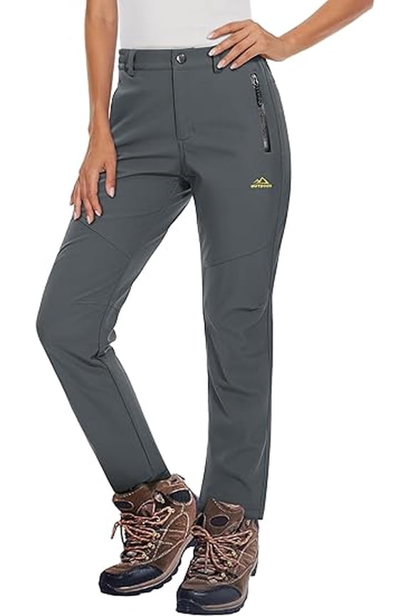 Women's Fleece Lined Hiking Ski Pants Waterproof Insulated Softshell Pants Outdoor Insulated Warm Pants Dark Grey M