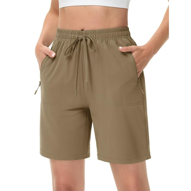 TACVASEN Women's Hiking Shorts Quick Dry Lightweight Water Resistant Athletic Shorts with 3 Zipper Pockets Drawstring Waistband