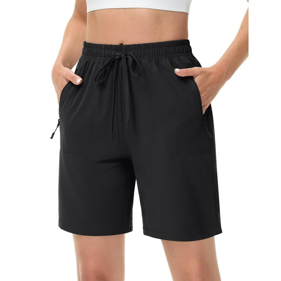 TACVASEN Women's Hiking Shorts Quick Dry Lightweight Water Resistant Athletic Shorts with 3 Zipper Pockets Drawstring Waistband