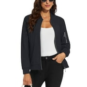 TACVASEN Women's Jackets Lightweight Casual Jacket Metal Full Zipper Design With 3 Pockets For Black M
