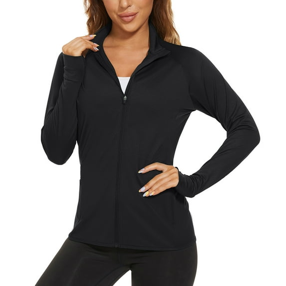 TACVASEN Women's Long Sleeve Full Zip Moisture Wicking Lightweight Hiking Athetic Shirts Black 2XL