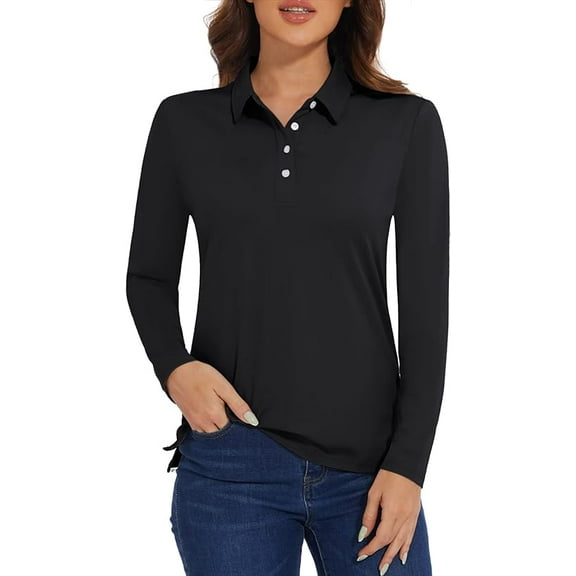 TACVASEN Women's Long Sleeve Golf Quick Dry T Shirts UPF 50+ Sun Protection Athletic Casual Work Tops Black XL