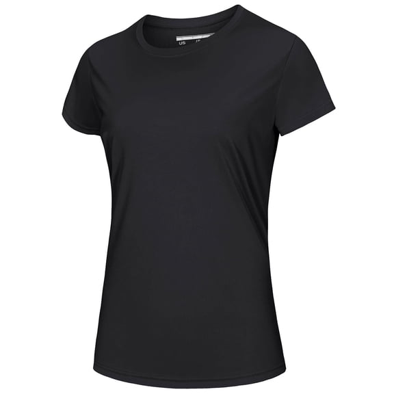 TACVASEN Women's Short Sleeve UPF 50+ Lightweight Workout Hiking T-Shirt Crew Neck, Black, 2XL