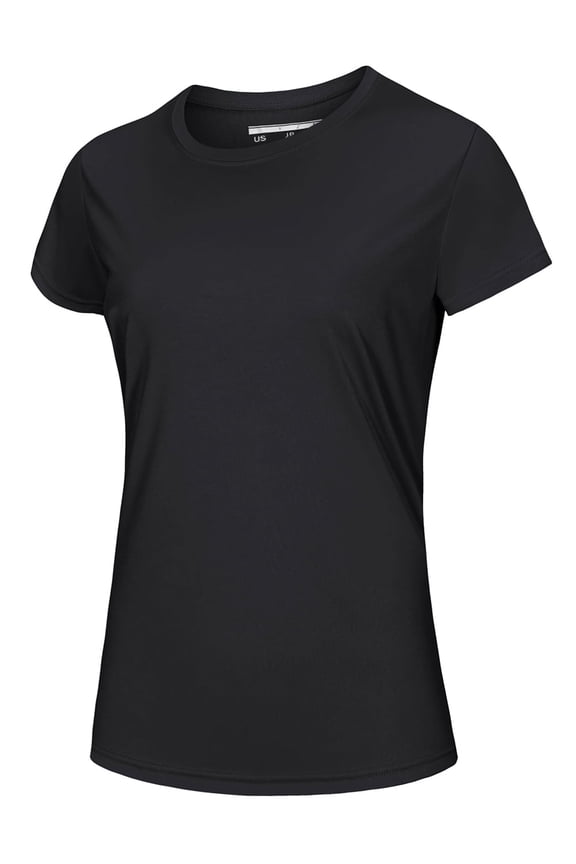 Women's Short Sleeve UPF 50+ Lightweight Workout Hiking T-Shirt Crew Neck, Black, 2XL