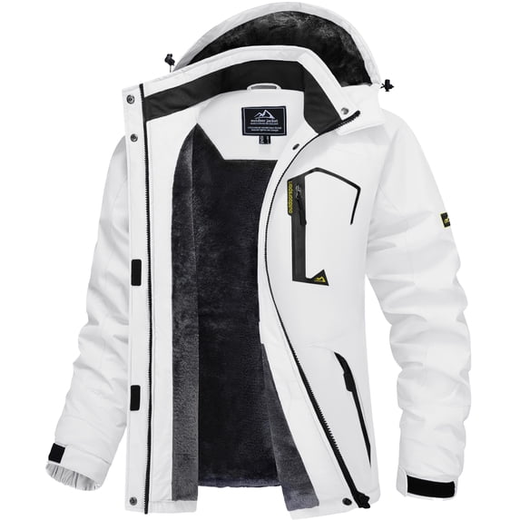 TACVASEN Women's Winter Waterproof Windproof Snow Ski Jackets Warm Thermal Fleece Thick Hooded Coat with Multi-Pockets for Outdoor Hiking Snowboarding White XL