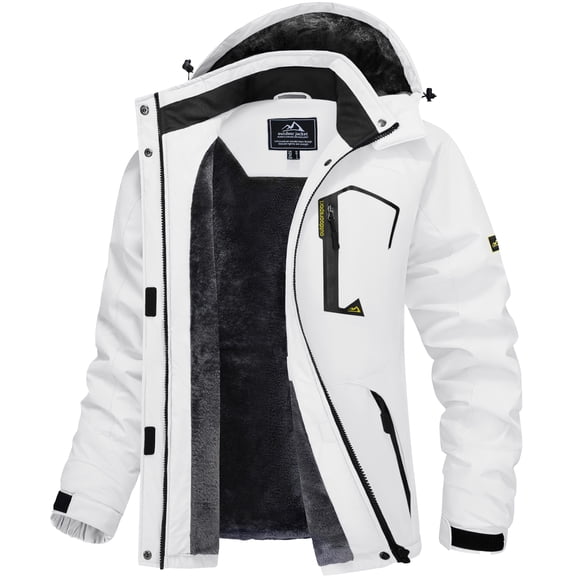TACVASEN Women's Winter Waterproof Windproof Snow Ski Jackets Warm Thermal Fleece Thick Hooded Coat with Multi-Pockets for Outdoor Hiking Snowboarding White 2XL