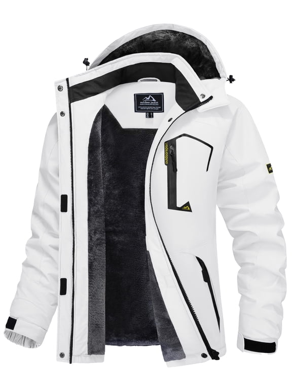 Women's Winter Waterproof Windproof Snow Ski Jackets Warm Thermal Fleece Thick Hooded Coat with Multi-Pockets for Outdoor Hiking Snowboarding White 2XL