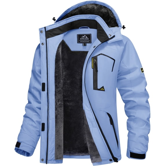 TACVASEN Women's Winter Waterproof Windproof Snow Ski Jackets Warm Thermal Fleece Thick Hooded Coat with Multi-Pockets for Outdoor Hiking Snowboarding Light Blue XL