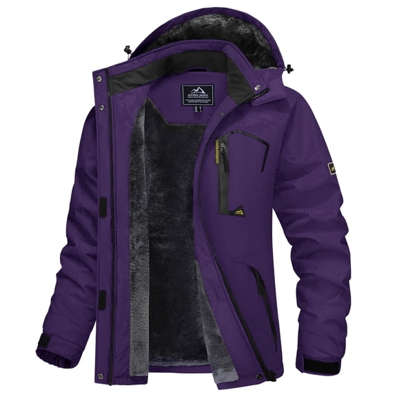 TACVASEN Women's Winter Waterproof Windproof Snow Ski Jackets Warm Thermal Fleece Thick Hooded Coat with Multi-Pockets for Outdoor Hiking Snowboarding Dark Purple L