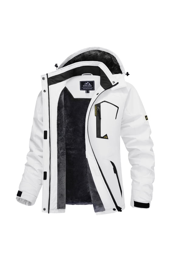 Women's Winter Waterproof Windproof Snow Ski Jackets Warm Thermal Fleece Thick Hooded Coat with Multi-Pockets for Outdoor Hiking Snowboarding White XL