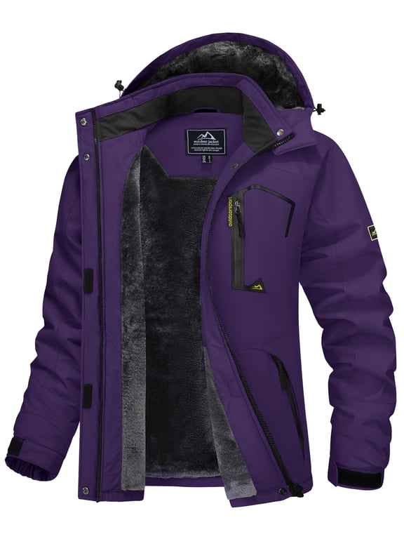 Women's Winter Waterproof Windproof Snow Ski Jackets Warm Thermal Fleece Thick Hooded Coat with Multi-Pockets for Outdoor Hiking Snowboarding Dark Purple XL