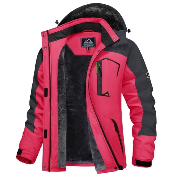 TACVASEN Women's Winter Waterproof Windproof Snow Ski Jackets Warm Thermal Fleece Thick Hooded Coat with Multi-Pockets for Outdoor Hiking Snowboarding Rose Grey XL