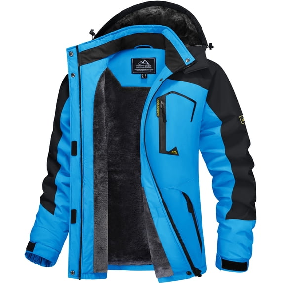 TACVASEN Women's Winter Waterproof Windproof Snow Ski Jackets Warm Thermal Fleece Thick Hooded Coat with Multi-Pockets for Outdoor Hiking Snowboarding Blue Black L