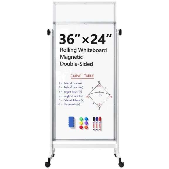 Tacwily Height Adjustable Double-Sided Rolling Whiteboard 48x24 inch, 1 Pack