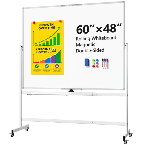 TACWILY 60x48 inch Double-Sided Rolling Whiteboard, Mobile Magnetic Dry Erase Board with Stand on Wheels