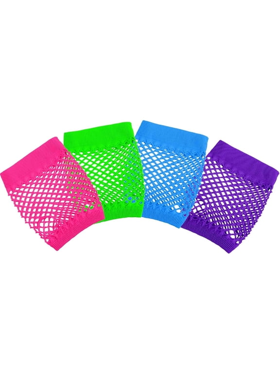 12 Pairs Neon Fingerless Fishnet Gloves for Women and Girls Punk Wrist Glove 80s Fishnet Gloves Short Net Mesh Fingerless Gloves for 80's Theme Party Supplies, Blue, Pink, Green and Purple