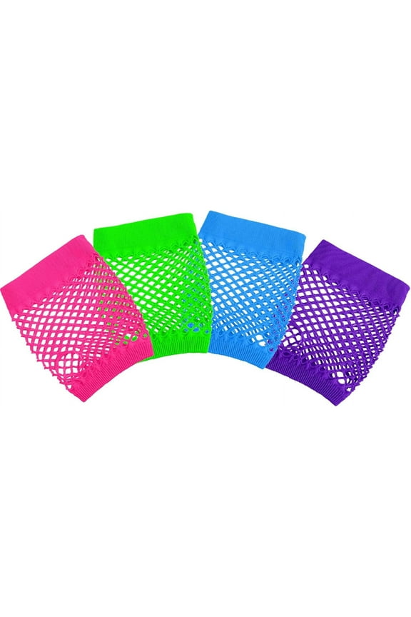 12 Pairs Neon Fingerless Fishnet Gloves for Women and Girls Punk Wrist Glove 80s Fishnet Gloves Short Net Mesh Fingerless Gloves for 80's Theme Party Supplies, Blue, Pink, Green and Purple