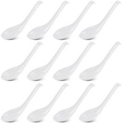 TACYKIBD 12 Pieces Asian Soup Spoons Melamine Rice Spoons Noodle Soup Spoons Chinese Won Ton Soup Spoon Japanese Soup Spoon for Home and Kitchen White