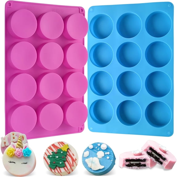 TACYKIBD  2 PCS Round Chocolate Cookie Molds, Cylinder Silicone Mold, Perfect for Chocolate Covered Oreos, Cake, Candy, Pudding, Mini Soap