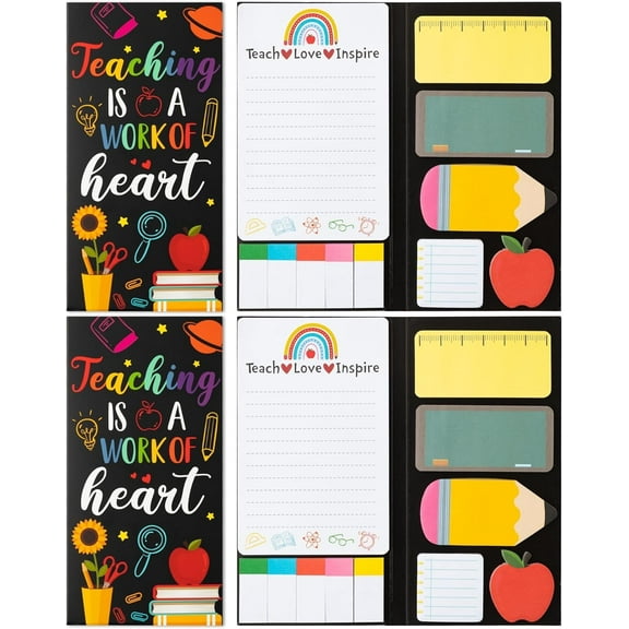 TACYKIBD 2 Pcak Teaching is A Work of Heart Sticky Notes Set - Blackboard Pencil Apple Self-Stick Note Pads Teacher Appreciation Gift Writing Memo Pads Page Marker Back to Office Supplies (Black)