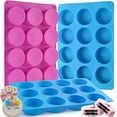 thumbnail image 1 of TACYKIBD 3 PCS Oreo Molds Silicone Chocolate Covered Cookie Molds 12-Cavity Round Silicone Baking Molds for Cake, Candy, Pudding, Mini Soap (2 Blue + 1 Rose Red), 1 of 11