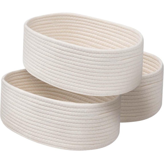 TACYKIBD 3 Pack Woven Storage Baskets, Cute Basket Organizer for Home Office, Decorative Cotton Rope Bins for Organizing Shelves, Closets and Toys, Durable Soft Cube for Organizing(127.55 Inch)