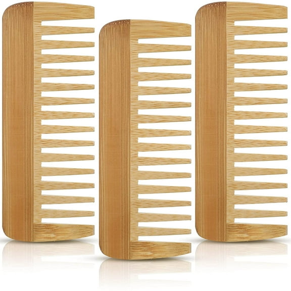 TACYKIBD 3 Pcs Wide Tooth Wooden Comb, Wood Hair Combs, Anti-static Hair Detangler Wooden Comb, No Handle Styling Shampoo Comb for Curly Wavy Long Hair