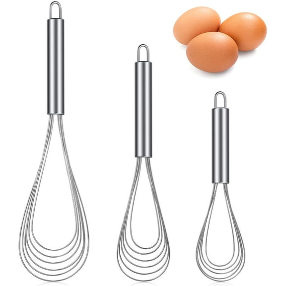 ‎TACYKIBD 3 Pieces Stainless Steel Kitchen Flat Whisk Set Stainless Steel Flat Wire Egg Utensils Whisk 6 Wires Egg Mixing Whisk for Cooking Blending Whisking Beating (8 Inch,10 Inch,11.6 Inch)