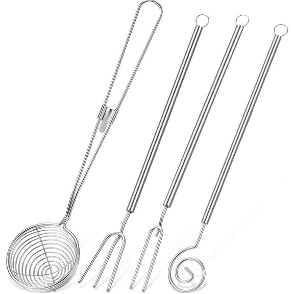 TACYKIBD 4 Pieces Candy Dipping Tools Set Chocolate Dipping Set 3-Prong Dipping Fork, Fondue Fork, Spear, Slotted Spoon for Handmade Chocolates, Pralines and Truffles