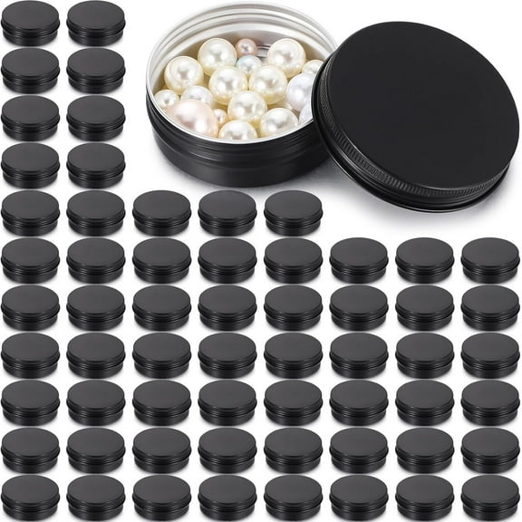 TACYKIBD 64 Pieces Lip Balm Tin Containers Screw Top Round Tin Cans Aluminum Tin Jar with Screw Lid, Empty Bottle Travel Cosmetic Sample Tin Cans Container for DIY(Matte Black, 2 oz)