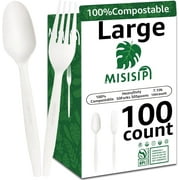 ‎TACYKIBD [7.1In 100Pcs] 100% Compostable Forks and Spoons Biodegradable Forks and Spoons HeavyDuty No Plastic Forks and Spoons Eco-friendly HeavyWeight Disposable Forks and Spoons Flatware Set