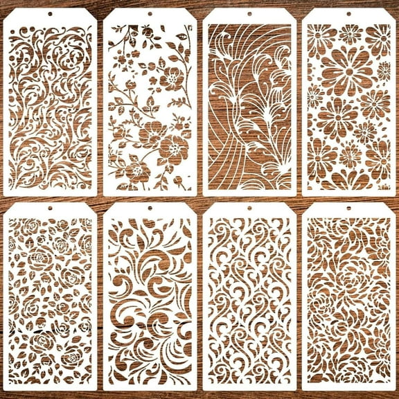 TACYKIBD 8Pcs Damask Stencils for Crafts Reusable, Mixed Media Art Stencil Template, Rose Vine Background Template, Painting on Wood Card Canvas DIY Furniture Paper (Style 2)