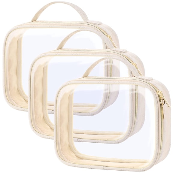 TACYKIBD Approved Toiletry Bag, 3 Pack Clear Makeup Bags with Handle Large Opening, Clear Toiletry Bags Fit Carry-on Travel Essentials, Quart-sized Clear Travel Bags for Toiletries, Yellow