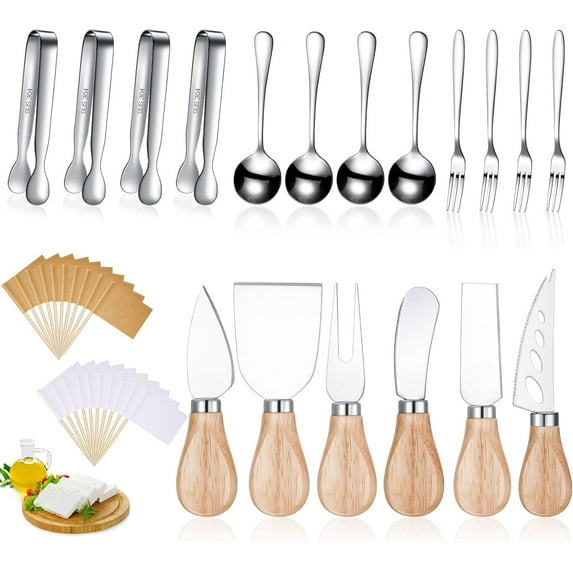 TACYKIBD Charcuterie Board Accessories Spreader Knife Set Cheese Butter Spreader Knife Charcuterie Utensils with Wooden Handles Mini Serving Tongs Spoons Forks for party Wedding Christmas