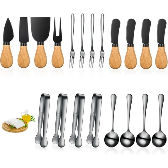 TACYKIBD Charcuterie Board Accessories Spreader Knife Set Cheese Butter Spreader Knife Charcuterie Utensils with Wooden Handles Mini Serving Tongs Spoons Forks for party Wedding Christmas