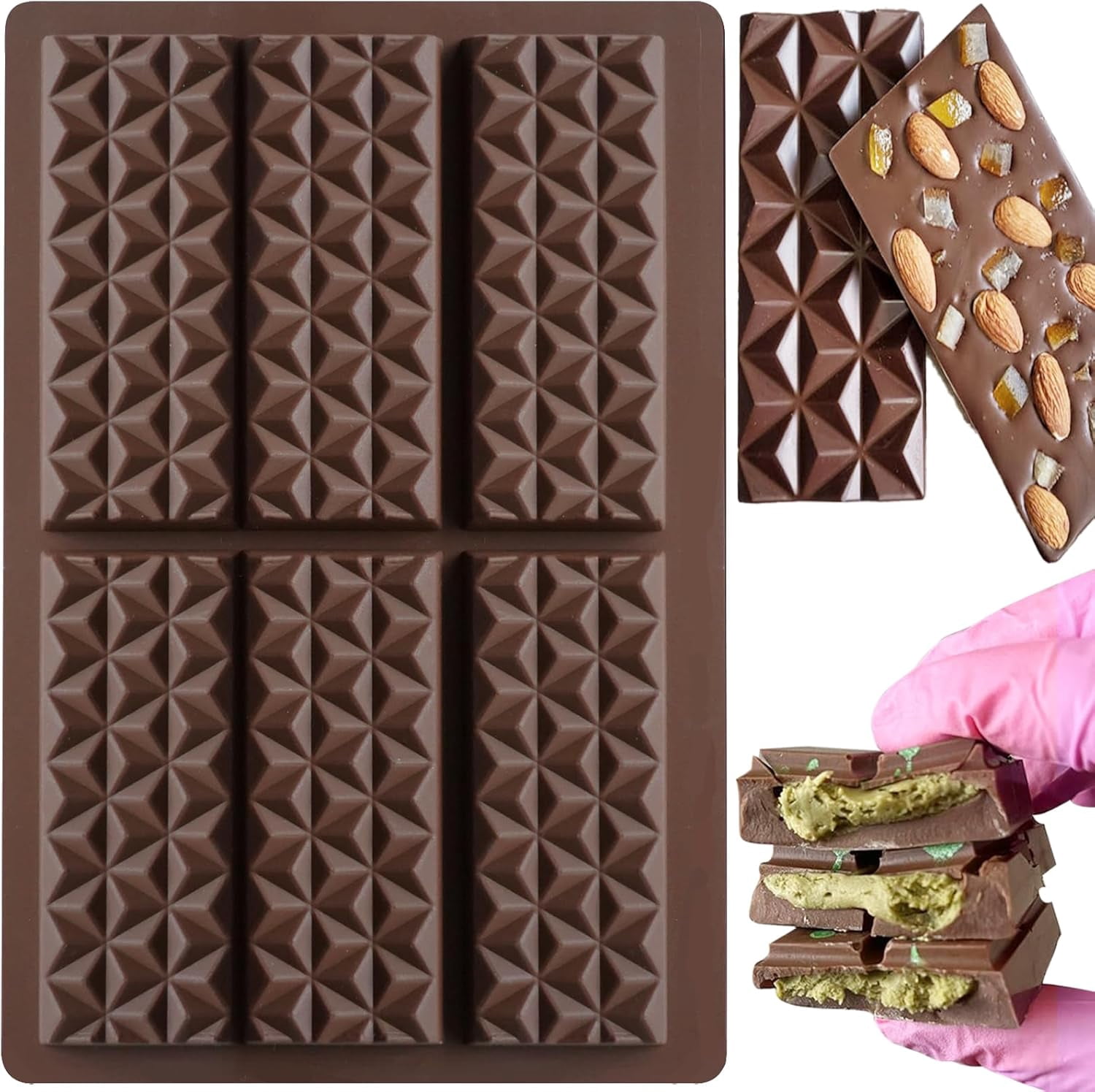 TACYKIBD Chocolate Bar Molds Silicone, Stuffed Candy Bar mold, Easy Release Shapes Dubai Chocolate Bar Mould BPA Free Rectangle Durable Non-Stick for Home DIY Handmade Gifts