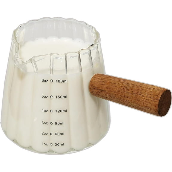 TACYKIBD Espresso Cups With Wood Handle 6oz, Espresso Accessories, Milk Frothing Pitcher, Glass Measuring Cup, Shot Glass