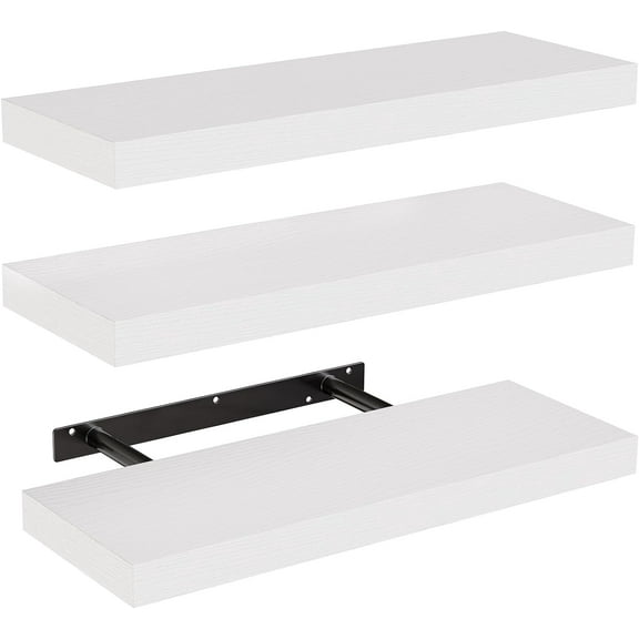 TACYKIBD Floating Shelves, Wall Shelves for Bathroom/Living Room/Bedroom/Kitchen Decor, White Shelves with Invisible Brackets Set of 3 - AMFS08