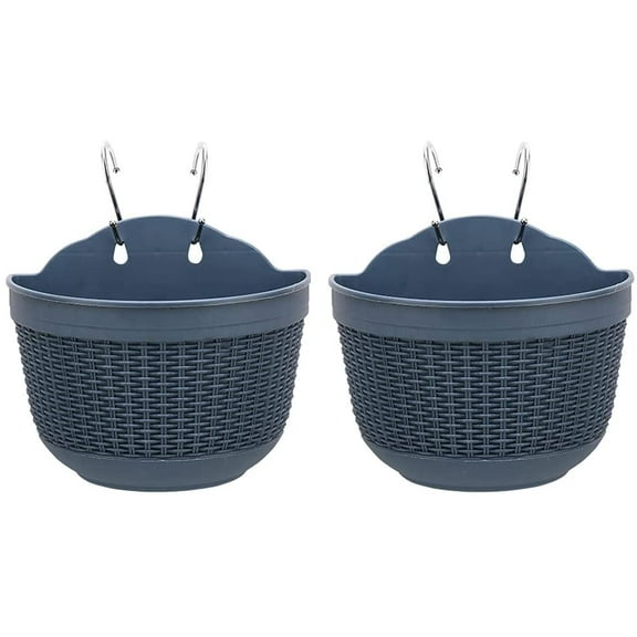TACYKIBD Hanging Flower Pots Set of 2,Plastic Hanging Planters Outdoor for Garden Fence Patio Home Ornaments Wall Mounted Flower Holders Flower Basket Indoor with 4 Hooks and Drainage