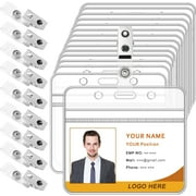 TACYKIBD ID Badge Holder and Clips Extra Thick Clear Name Tag Card Holders Plastic Horizontal ID Badge Protector with Waterproof Resealable Zip