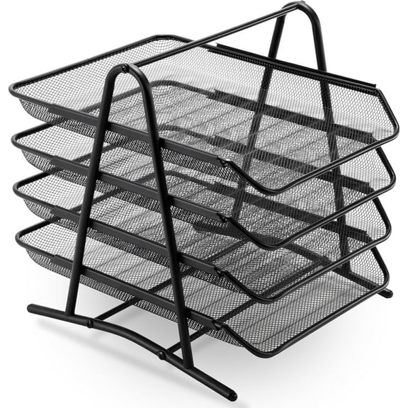 TACYKIBD Marbrasse Desk Organiser,Letter Tray Organizer,Paper Tray Stackable,in Trays for Desk File Magazines Organizer,for Office File Organiser(4Tire Black)