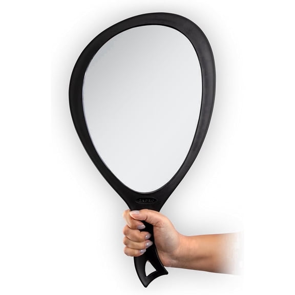 TACYKIBD Salon Professional Extra Large Hand Mirror with Handle, 10" W x 19" L, Multi-Purpose Oval Handheld Mirror with New Distortion-Free Reflection (1, Black, Large (Pack of 1))