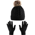 thumbnail image 1 of ‎TACYKIBD Women Winter Knitted Beanie Hat Glove Set Faux Fur Pom Slouchy Hat and Full Finger Knitted Gloves, 1 of 12