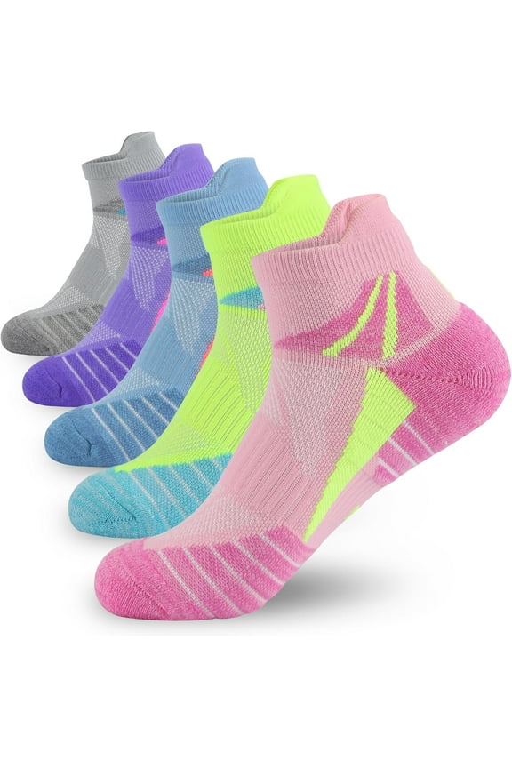 Womens Trainer Running Socks,Anti Blister Sports Socks for Ladies Size 4-7,Cushioned Breathable Ankle Athletic Socks 5 Pairs