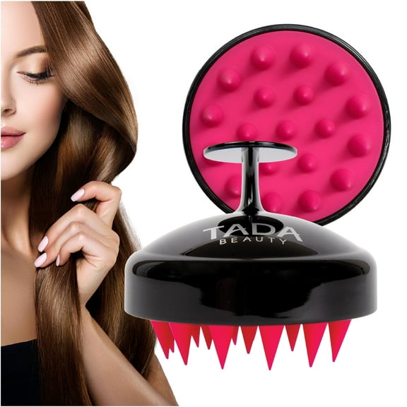 TADA Beauty Scalp Massager Hair Shampoo Brush Shower Soft Silicone Scalp Scrubber l Head Massager for Hair growth for Women, Men and Kids - Black & Pink