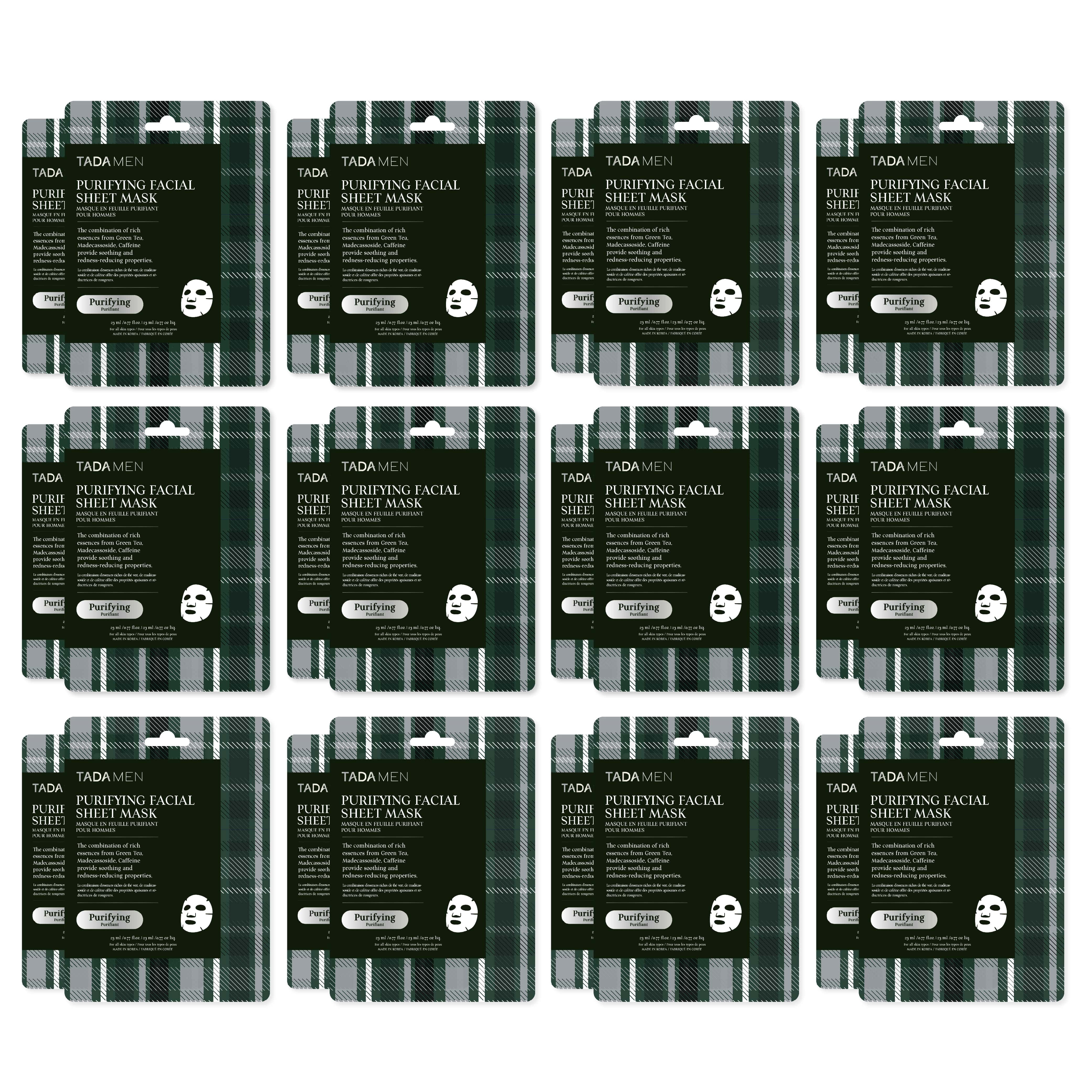 TADA Men 24PK Skin Care for Men, Face Masks Bulk, Korean Face Sheet Mask, Self Care Gifts Bulk (Green Tea & Centella)
