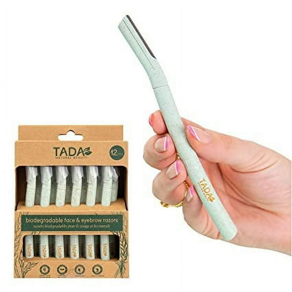 TADA Natural Beauty 12 Pcs Green Biodegradable Razors for Face, Eyebrows, Cheeks, Neck, Peach fuzz