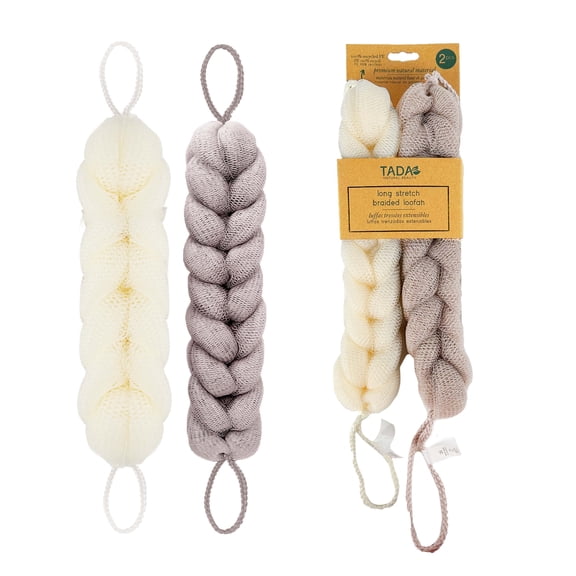 TADA Natural Beauty - Back Loofah Back Scrubber with Handle, Loofa Sponge Body Bath Scrubber for Shower, Skin Exfoliating (Ivory&Tan)