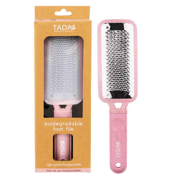 TADA Natural Beauty - Pink Foot File with Safety Cover, Stainless Steel Foot Scrubber & Callus Remover for Feet, Heel Scraper for Cracked Heels, Dead Skin Remover Foot Exfoliator Tool